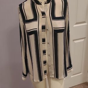 Banana Republic Black and White Striped Button Down Shirt